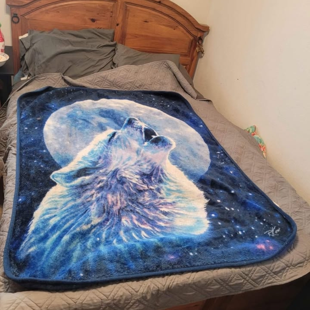 Blue Wolf Moon Throw Blanket